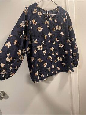 WOMENS STITCH FIX FLORAL SHEER FAIRY NAVY BLOUSE